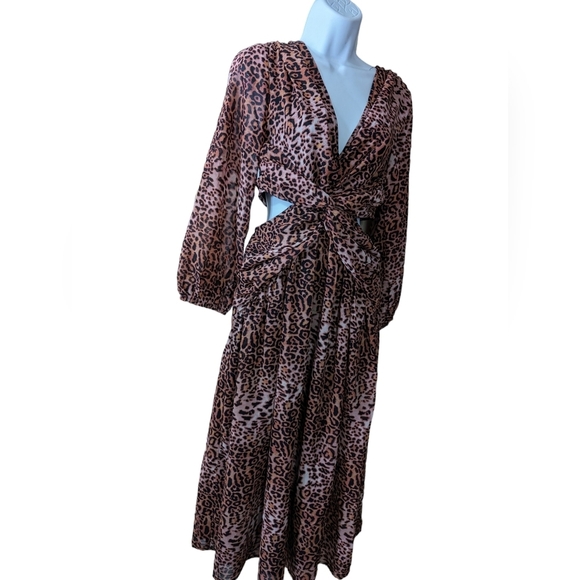 Anthropologie RANNA GILL Leopard Print Printed Cut-Out Midi Dress ~Small - Picture 4 of 7